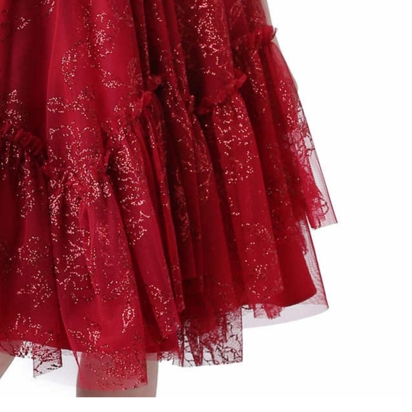 RED RUFFLE FLUTTER SLEEVE PARTY DRESS 3 4 5 - Picture 4 of 7